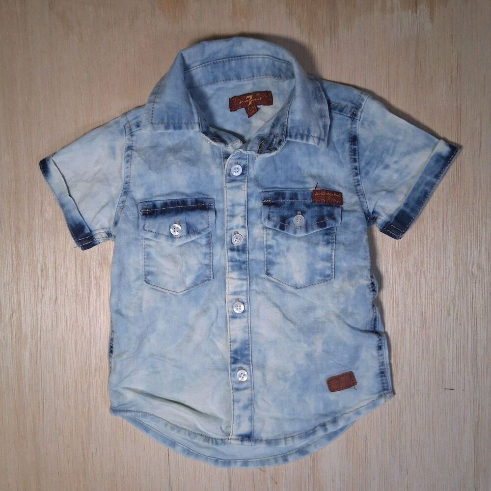 7 For All Mankind Baby 12M Denim Short Sleeve ButtonUp Shirt Blue Cotton Western